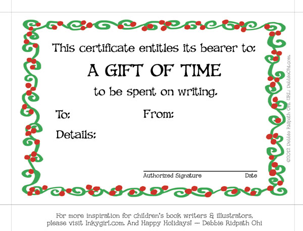 "A Gift Of Time" holiday gift certificate for your writer